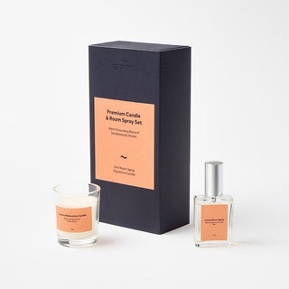 Premium Candle & Room Spray Set - Sandalwood & Amber